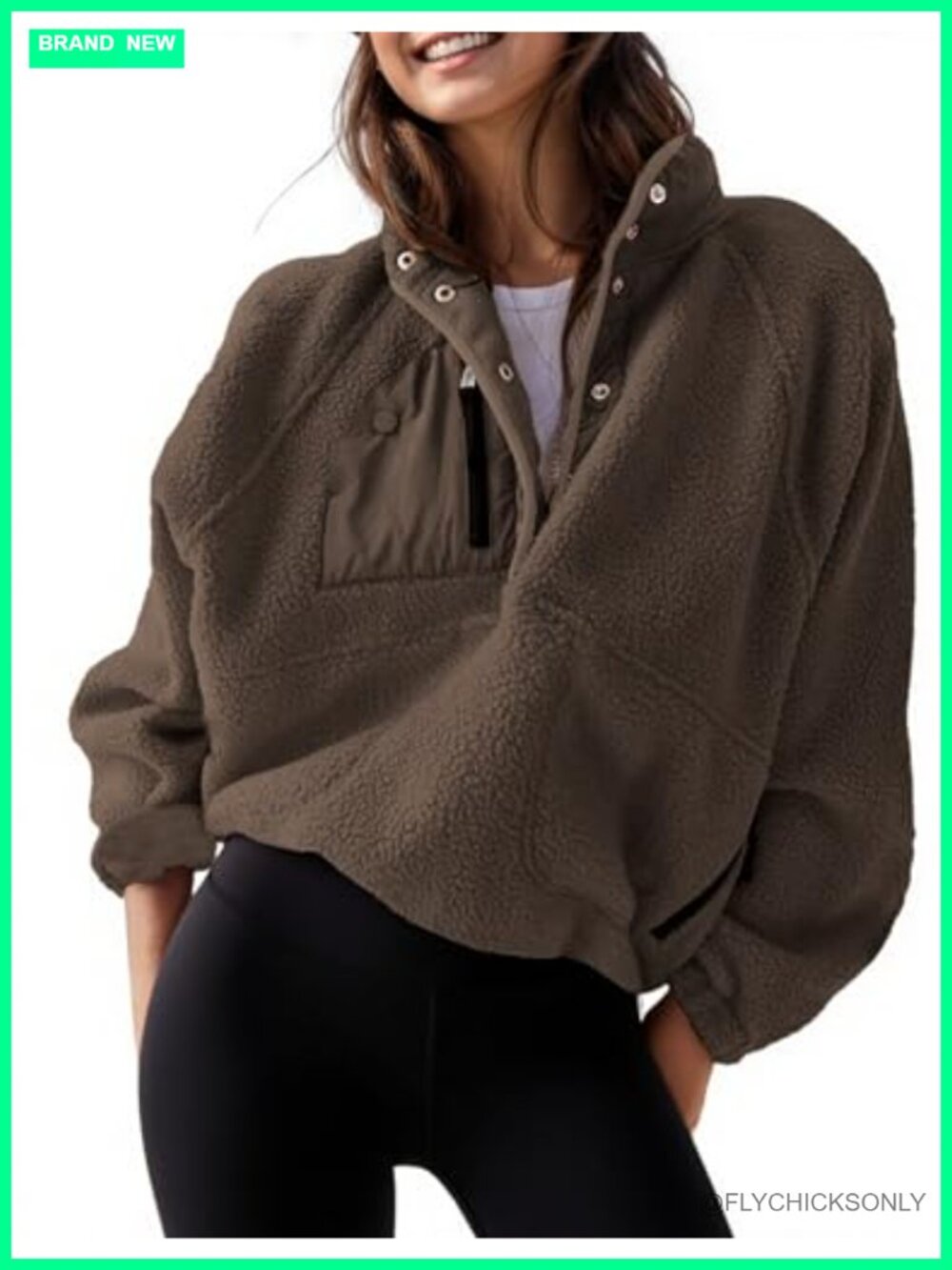 Women's Lightweight Fuzzy Fleece Pullover Cropped Jacket Snap Button Coat